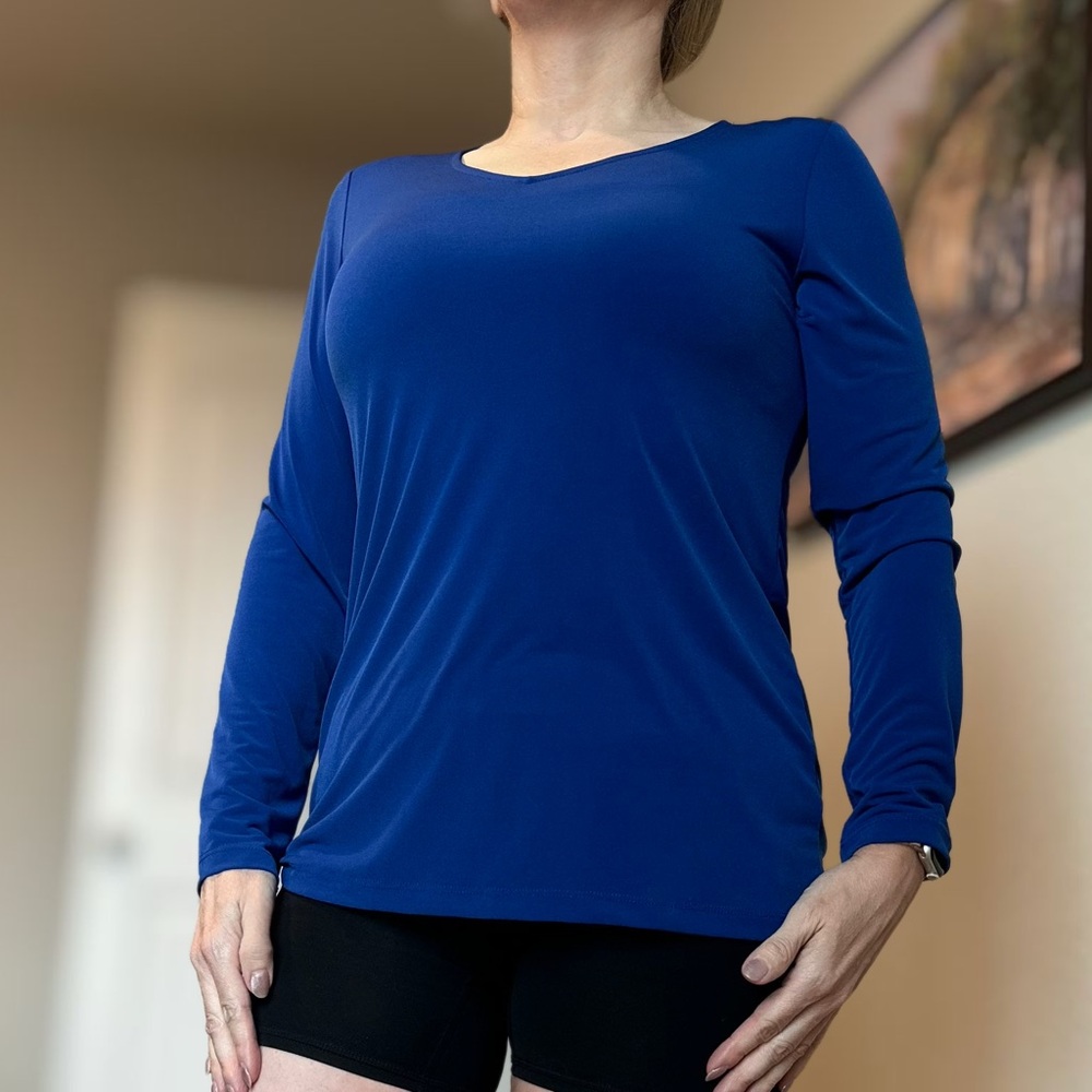 Susan Graver Modern Essentials Liquid Knit Top - Blue XS